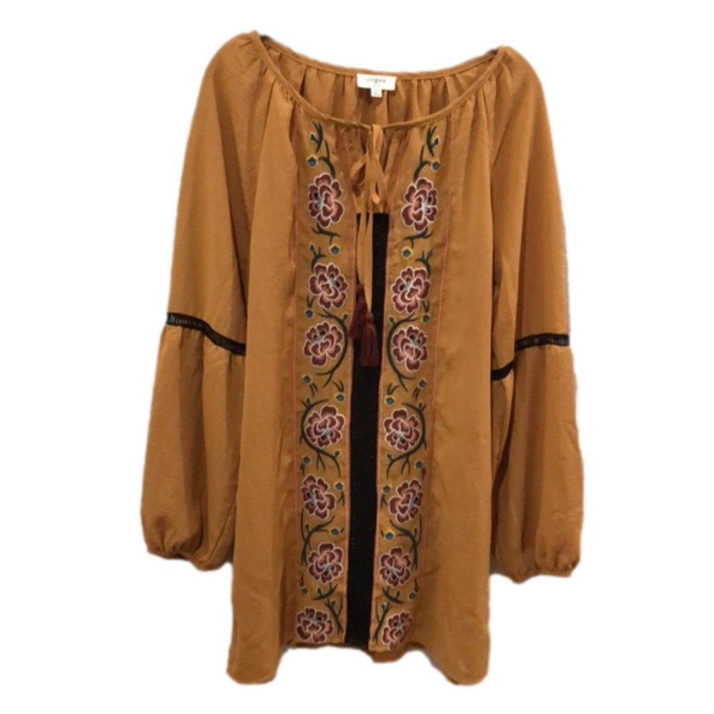 UMGEE mustard colored dress boho tassels Embroidery detail Size S